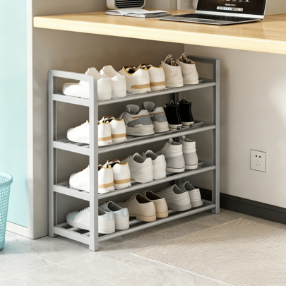 3/4/5-Tier Gray Floor Shoe Rack, Curved Handrail And Hollow Breathable Shelves, Multi-Layer Storage Shoe Rack, Minimalist Multi-Tier Design, Suitable For Entryway, Hallway And Corridor