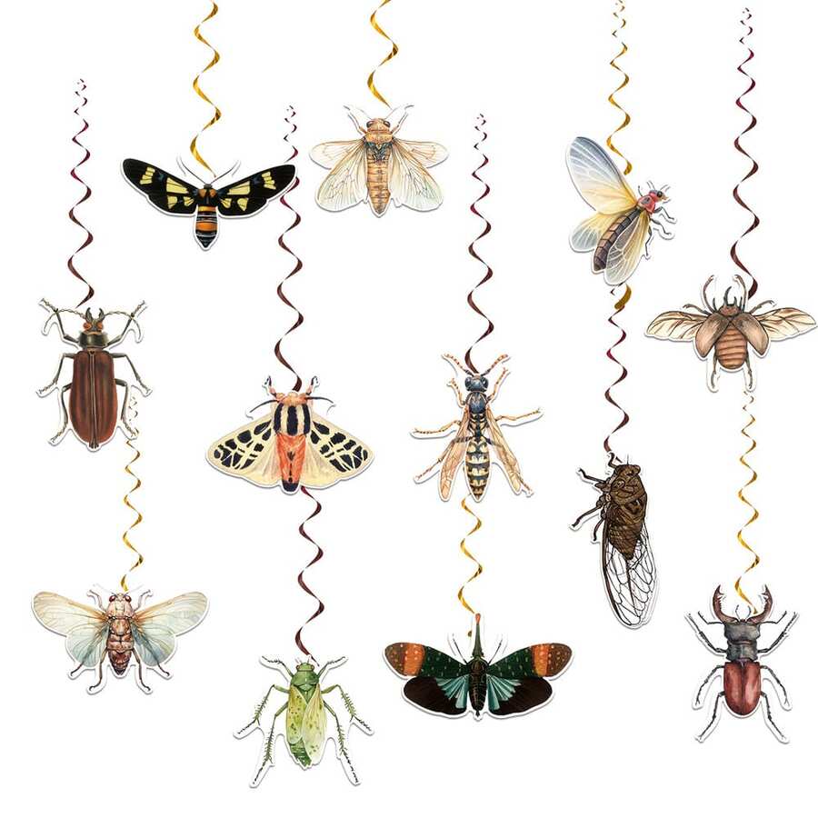1Set Insect Swirl Decorations - Realistic Paper Spiral Hanging Decor For Ceilings & Walls, Perfect For Birthday Parties & Events, Featuring Ants, Bees, Moths & More - Insect Banner Spiral Set Single Spiral - View 1
