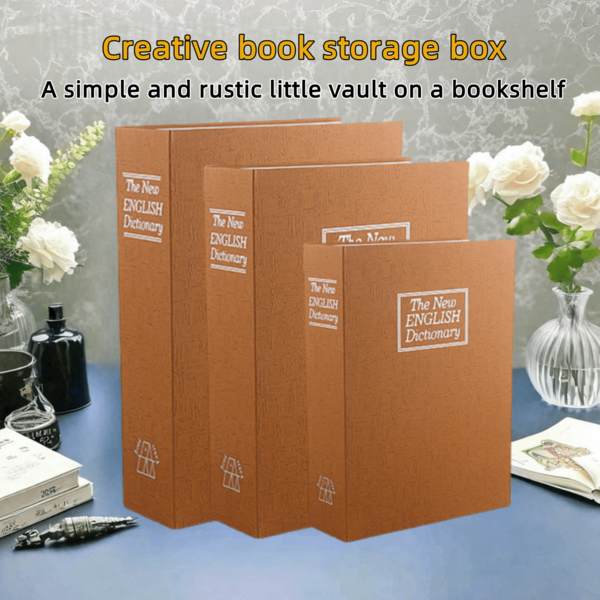 Creative Book Safe, Key Lock Hidden Bedside Safe, Brown Small Medium Large Sizes, Realistic Book Safe Creative Mini Storage Box, Suitable For Office Bedroom And More, Creative Decor Storage Box Organizer