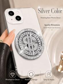 1 pieza Pegatina decorativa de aleación con strass para la parte trasera de la funda del teléfono, encanto giratorio redondo de color oro/plata para la parte trasera del teléfono, accesorio DIY para funda de teléfono con decoración de strass en forma de signo de dólar, adecuado para la mayoría de las fundas de teléfono, fundas de teléfono transparentes, decoración de la parte trasera del teléfono y combinación personalizada diaria - Multicolor - Ver 5