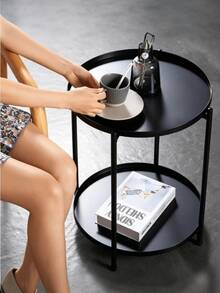 1pc Metal Frame Tray Table, Small Round Table, Sturdy And Durable, Movable, Easy To Clean, Small Side Table For Bay Windows And Small Living Rooms, Tea Table Beside Sofas, Minimalist Side Table, Modern Small Corner Table - Multiple Specifications - View 3