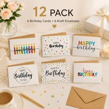 24pcs Birthday Greeting Cards With Envelopes, Colorful Happy Birthday Card Set, 6 Unique Designs, Blank Inside Suitable For Friends Family Colleagues, Cute Party Decoration Celebration Cards, Made Of Premium Cardstock, Father's Day Gift - Simple and Creative Style - View 7