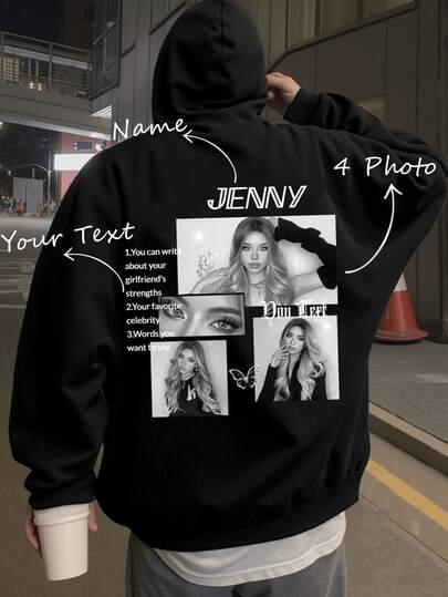 Sudadera con capucha casual personalizada para hombres, sudadera con capucha de terciopelo delgado para otoño e invierno, añade tu texto y fotos (perfecta para familia/amigos/fiesta/equipo)