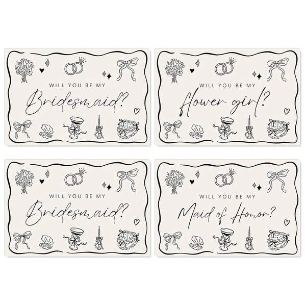 12pcs Black Bridesmaid Proposal Cards, "Will You Be My Bridesmaid/Honor Maid/Flower Girl?" Wedding Party Cards