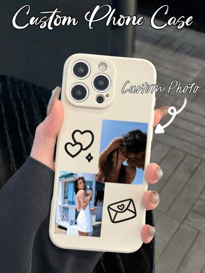 1 buc. husă personalizată pentru telefon, husă foto personalizabilă, crem alb cu plic în formă de inimă, DIY pentru cupluri, cu foto personalizată, protecție completă a lentilei, stil delicat Ins, cadou comemorativ, compatibilă cu Apple 17/17 Pro Max/17 Pro/Apple 16/15/14/13/Pro/Pro Max/Plus - cadou personalizat/cadou pentru cea mai bună prietenă/cadou de Ziua Îndrăgostiților/husă pentru telefon Apple/accesorii pentru telefon/husă pentru Apple 16/husă pentru Apple 17 Pro Max