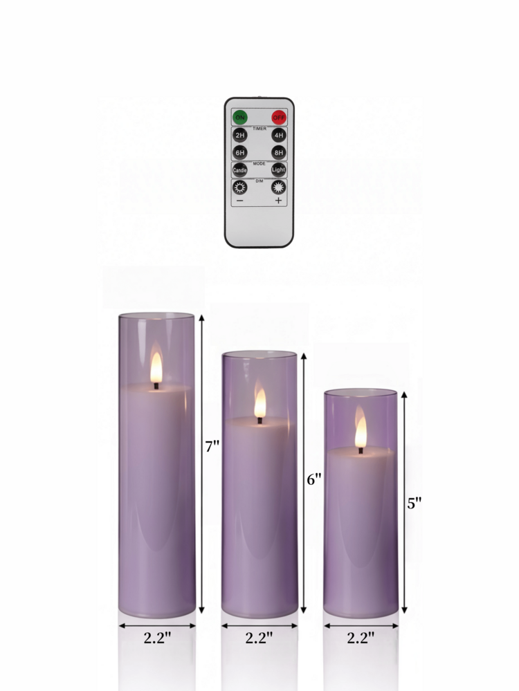 2件/3件/5件 無焰蠟燭，附遙控器、電池供電、定時功能，浪漫 LED 電子蠟燭，裝飾蠟燭，無煙電子 LED 蠟燭，適用於婚禮、壁爐、居家、臥室、求婚、萬聖節、公司派對、家居裝飾、蠟燭暖爐、仿真蠟燭，禮物（薰衣草色，直徑 2.2 英吋，高 4 英吋/5 英吋/6 英吋/7 英吋） - 淡紫色 - 查看 10