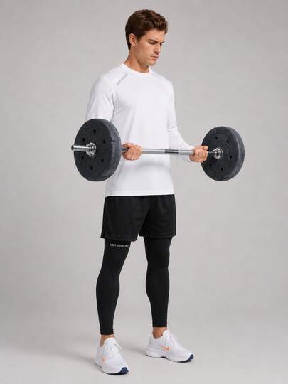 Ice Silk Long Sleeve T-Shirt And Sports Long Pants With Lining, 2-In-1 Elastic Quick-Dry Casual Sports Pants, Comfortable And Durable