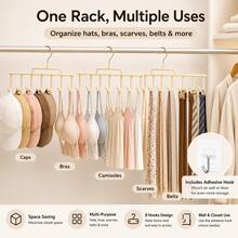 2pcs Set 8-Hook Closet Storage Rack, Space-Saving Clothes And Hat Organizer, With Adhesive Wall Hooks, Multi-Purpose Closet Storage, Can Store Hats, Bras, Scarves, Belts And Accessories. - View 1