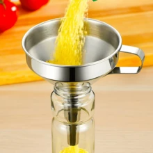 1 pieza Embudo de acero inoxidable, gran diámetro para cocina, filtración de aceite, pantalla de filtro, cuchara de filtración - Ver 5