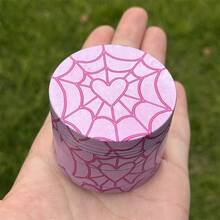 Sweet & Cool Peach Pink Heart-Shaped Spider Web Pattern Grinder, 4-Layer Metal Gear Grinder, Evenly Crushing! Portable Smoking Accessory! Suitable For Hand-Rolled Smokers! Holiday Gift! Valentine's Day Gift! - View 2