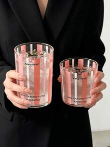1个创意竖条纹玻璃杯，耐热耐冷，可作早餐牛奶杯、夏季冷饮杯、早餐牛奶果汁杯、下午茶冰淇淋杯、咖啡杯，适合招待客人，也适用于家庭、餐厅、咖啡馆、甜品店、礼品、派对等场合。 - 彩色 - 查看 5