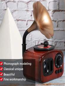 1pc Classic Vintage Gramophone Music Box, Nostalgic Home Office Desktop Decor, Birthday Christmas Anniversary Wedding Valentine's Day Graduation Holiday Gift - Multicolor - View 10