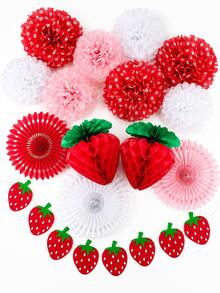 1 Set 22pcs Strawberry Theme Paper Party Decorations, Including Strawberry Hanging Decor And Backdrop, Suitable For Birthday Party, Holiday Celebration, Dessert Table And Summer Party Decoration - Strawberry Theme - View 8