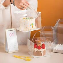 10pcs Transparent Plastic Cake Boxes, 3/4/5 Inch Handheld Party Packaging, PET Material, With Lock, Suitable For Cakes, Chocolates, Donuts, Pastries, Cubes, Christmas, Halloween, Easter, Thanksgiving - Multicolor - View 2