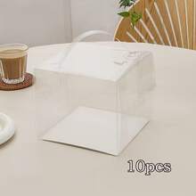 10pcs Transparent Plastic Cake Boxes, 3/4/5 Inch Handheld Party Packaging, PET Material, With Lock, Suitable For Cakes, Chocolates, Donuts, Pastries, Cubes, Christmas, Halloween, Easter, Thanksgiving - Multicolor - View 12