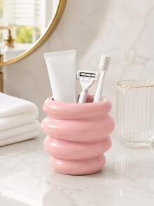 Ins Hot-Selling Cream Style 4-Layer Spiral Resin Storage Cup, Glossy Pink And Beige Dual-Color Toothbrush Toothpaste Razor Makeup Brush Holder, Cute Bathroom Vanity Aesthetic Decor Gift - Honey Jar Toothbrush Holder - View 9