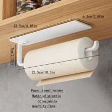 1pc/Kitchen Paper Towel Holder, Hanging Paper Towel Dispenser, No-Drill Roll Paper Rack, Plastic Wrap Household Hanging Rack - Multicolor - View 12