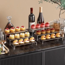 3/6pcs Clear Plastic Display Risers, Cupcakes Sweet Display Holder Stand, Elegant Dessert Riser Display Stands For Party, Afternoon Tea Snack Serving Trays. Table Decoration For Holiday, Wedding, Birthday, Party And Events - Clear - View 7