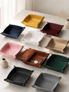 Snap-Button Foldable PU Leather Storage Tray, Desktop Organizer For Keys, Coins, Jewelry And Small Items - Multicolor - View 9
