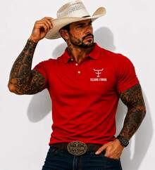 MHP Men's Country Cowboy Polo Shirt, Texas Style, Premium - Red - View 2