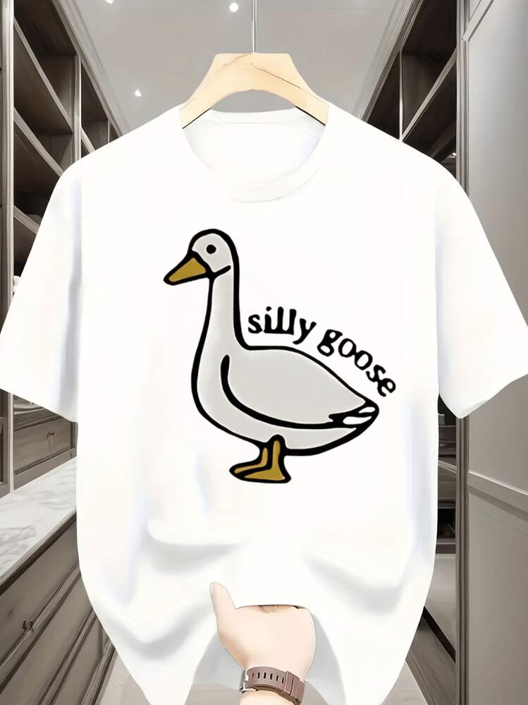 Lokalt fartyg. Skickas till Tyskland, Italien, Frankrike, Spanien, Polen |   T-shirt för män |   Rolig t-shirt med "Silly Goose"-meme-tryck, vit, mångsidig, avslappnad stil, ledig passform med rund hals för studenter. Perfekt gif - B - Visa 1