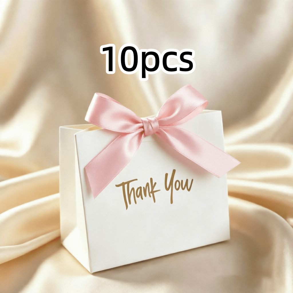 10/20/50pcs Elegant White Thank You Gift Boxes With Ribbon Bow - Gold Foil Wedding Favors, Party Candy Boxes, Birthday Goodie Bags Easy Assembly - View 13