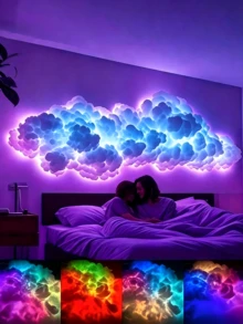مصباح ليلي LED ثلاثي الأبعاد على شكل سحابة رعدية متزامن مع الموسيقى - شريط LED ذكي RGB، مناسب لغرفة النوم وغرفة الألعاب والحفلات - يعمل بالطاقة USB، قابل للتثبيت على الحائط/السقف، إضاءة أجواء حالمة نابضة بالحياة، مصباح سحابة لغرفة النوم، إضاءة متغيرة الألوان - RGB - مشاهدة 11