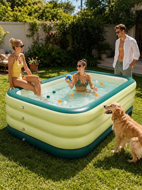 1pc PVC Inflatable Swimming Pool, Suitable For Adults And Families, Above Ground Inflatable Pool, Spacious Lounge Area Design, Easy To Install Portable Water Play Pool, Suitable For Backyard Garden Patio Lawn, Outdoor Summer Water Games, Cooling Off, Pool Party Holiday Gift