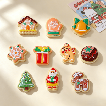 10/20/30pcs Mini Christmas Cookie Cartoon DIY Decoration Accessories Cream Glue Resin Hair Clips - Random Mix