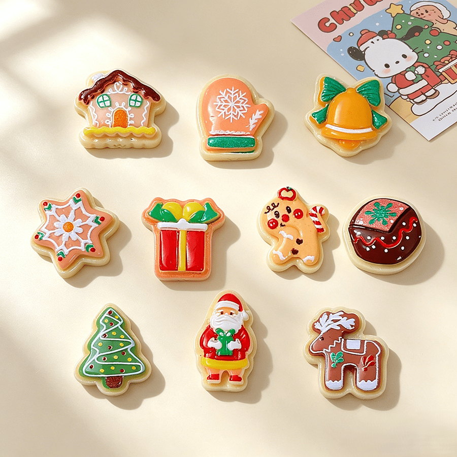 10/20/30 buc. mini accesorii DIY pentru decorat biscuiți de Crăciun, tip desen animat, cu cremă lipicioasă și rășină, agrafe pentru păr – mix aleatoriu