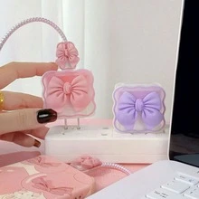 Cute Pink Bowknot Decorated Data Cable Protector, Compatible With Apple 18/20W Charger Protective Case, Data Cable Protector Bite Device - Pink - View 2