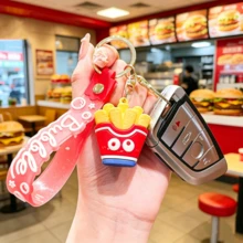 1 pieza Llavero colgante creativo divertido y lindo con forma de comida hamburguesa papas fritas perro caliente, accesorio divertido diario para ropa, bolsos y llaves de coche, adecuado para amantes de la comida, regalos de fiesta de vacaciones, regalos de graduación - Multicolor - Ver 4