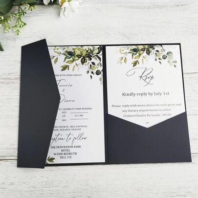 25/50pcs Three Fold Pocket Style Wedding Invitation Envelopes, Simple Invitation Envelopes For Engagement, Birthday, Baptism, Etc. DIY Invitation Letters, 5 * 7 Inches, Pocket Style Invitation Letters