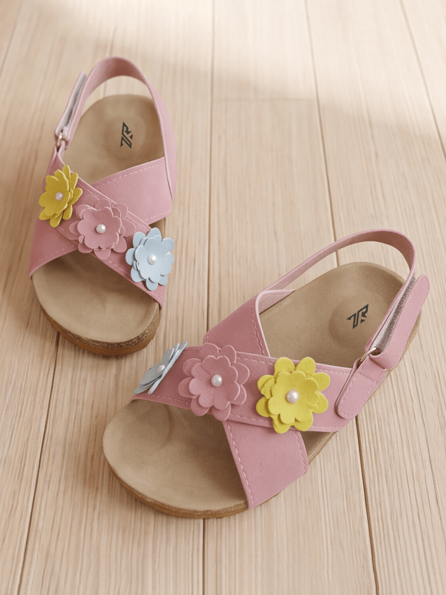 2026 Pink Floral Sandals For Girls, Country Gentle Style Kids Sandals, Suitable For Daily Wear And Various Occasions