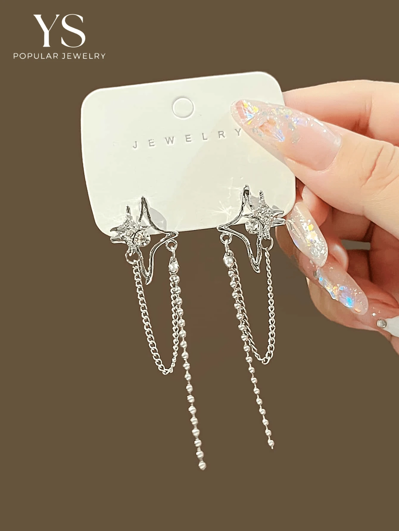 1 Pair Fashionable High-End Pentagram Earrings, Zinc Alloy Chain Tassel Earrings, Exquisite European-American Style Ear Pendants