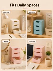 3-Compartment Drawer Storage Box, Lightweight Stackable Portable Desktop Organizer, Multi-Compartment Design, Suitable For Office Supplies, Jewelry, Cosmetics And Crafts, Home And Office Daily Storage And Organization Solution - Multicolor - View 7