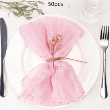 6/12/24/48 pièces Serviettes de table en gaze de fromage bohème, 6 pièces/set Serviettes de table en lin doux, Convient pour la Saint-Patrick, Pâques, Mariage, Mariée, Usage quotidien - Rose bonbon - Voir 9