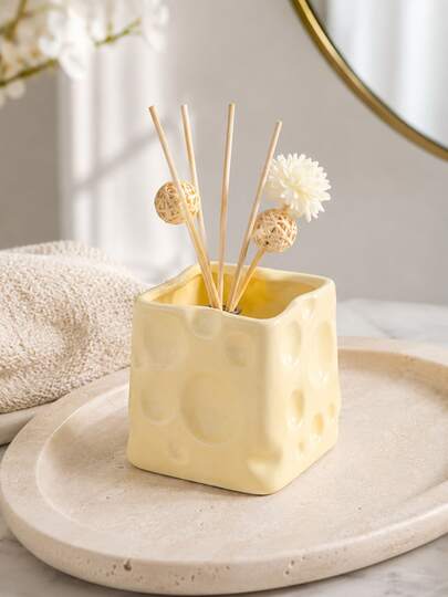 Ins Hot-Selling Cream Cheese Block Resin Aromatherapy Vine Diffuser Bottle Container, Glossy White, Pale Yellow, Bright Yellow, Cute Fragrance Vase, Suitable For Bathroom, Bedroom, Living Room, Japanese Style Cute Home Decor Gift