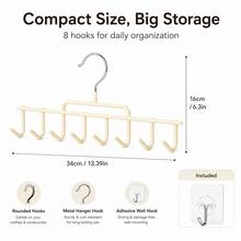 2pcs Set 8-Hook Closet Storage Rack, Space-Saving Clothes And Hat Organizer, With Adhesive Wall Hooks, Multi-Purpose Closet Storage, Can Store Hats, Bras, Scarves, Belts And Accessories. - View 5
