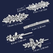4件裝水鑽花朵彈簧髮夾，女性伴娘婚禮髮飾，精緻公主風，適合後髮編髮與半紮髮，完美適用於約會、派對與婚禮 - 銀色 - 查看 2
