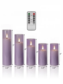 2件/3件/5件 無焰蠟燭，附遙控器、電池供電、定時功能，浪漫 LED 電子蠟燭，裝飾蠟燭，無煙電子 LED 蠟燭，適用於婚禮、壁爐、居家、臥室、求婚、萬聖節、公司派對、家居裝飾、蠟燭暖爐、仿真蠟燭，禮物（薰衣草色，直徑 2.2 英吋，高 4 英吋/5 英吋/6 英吋/7 英吋） - 淡紫色 - 查看 9