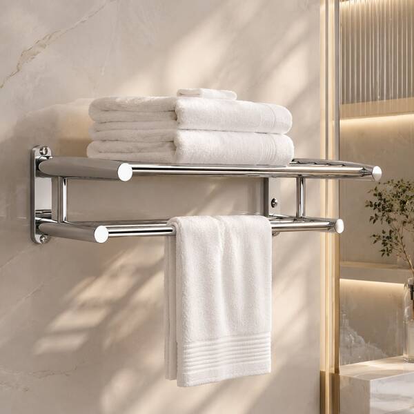 1 pieza Toallero Doble Nivel de Acero Inoxidable 304 para Baño, Estante Organizador de Pared con Barra Inferior para Colgar Toallas, Diseño Reforzado Resistente al Óxido, Instalación con Tornillos, Ideal para Hogar y Hotel