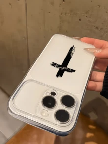 1件透明白色極簡十字設計 TPU 防摔全包覆手機殼，適用於 Apple 17 16 15 14 13 12 11 Pro Max Air - 彩色 - 查看 2