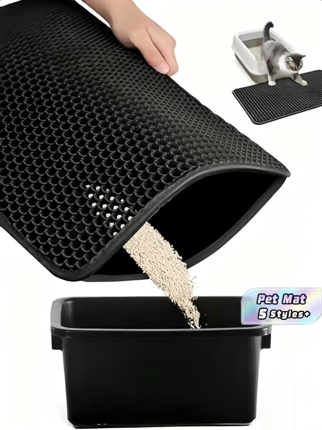 1pc Double Layer Waterproof Honeycomb Design Cat Litter Mat, Collects All Litter Box Waste, Non-Slip, Easy To Clean, Essential Pet Supplies - Black - View 1