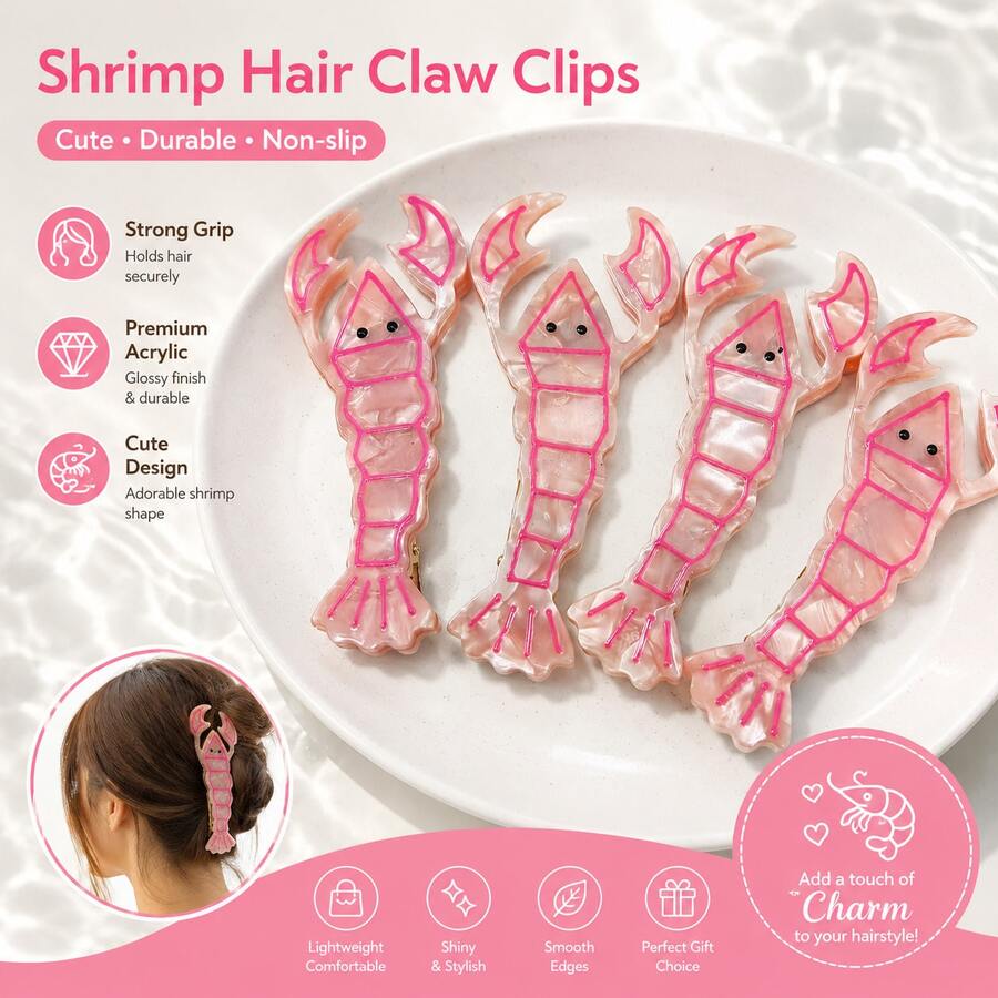 4 piezas de pinzas para el cabello de acrílico con forma de langosta creativa, diseño de animal marino lindo, adecuado para flequillo, cabellos sueltos y decoración lateral, atuendo a juego para un excelente efecto fotográfico, accesorio de peinado único, pasador para el cabello, pinzas de garra
