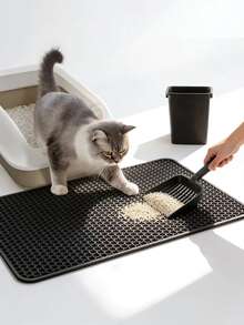 1pc Double Layer Waterproof Honeycomb Design Cat Litter Mat, Collects All Litter Box Waste, Non-Slip, Easy To Clean, Essential Pet Supplies - Black - View 8