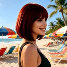 Wig Bob Burgundy 12 Inci untuk Wanita dengan Poni Lurus, Rambut Pendek Lembut Alami, Cocok untuk Semua Warna Kulit, Perjalanan Sehari-hari, Fotografi, dan Halloween. - Burgundy - View 3