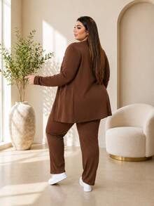 Women's Plus Size 3-Piece Knit Set For Winter: Cardigan, Tank Top, Jogger Pants, Black, Brown, Wine, Gray - Winter Fashion 2026 - 鏽棕色 - 查看 2