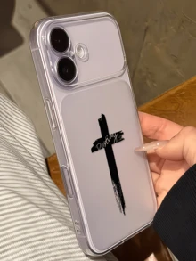 1件透明白色極簡十字設計 TPU 防摔全包覆手機殼，適用於 Apple 17 16 15 14 13 12 11 Pro Max Air - 彩色 - 查看 4