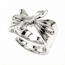 1pc Fashionable Minimalist Silver-Plated Bow Ring, 3D Bow Open Adjustable Ring, Party Jewelry Accessory Gift - Silver - View 4